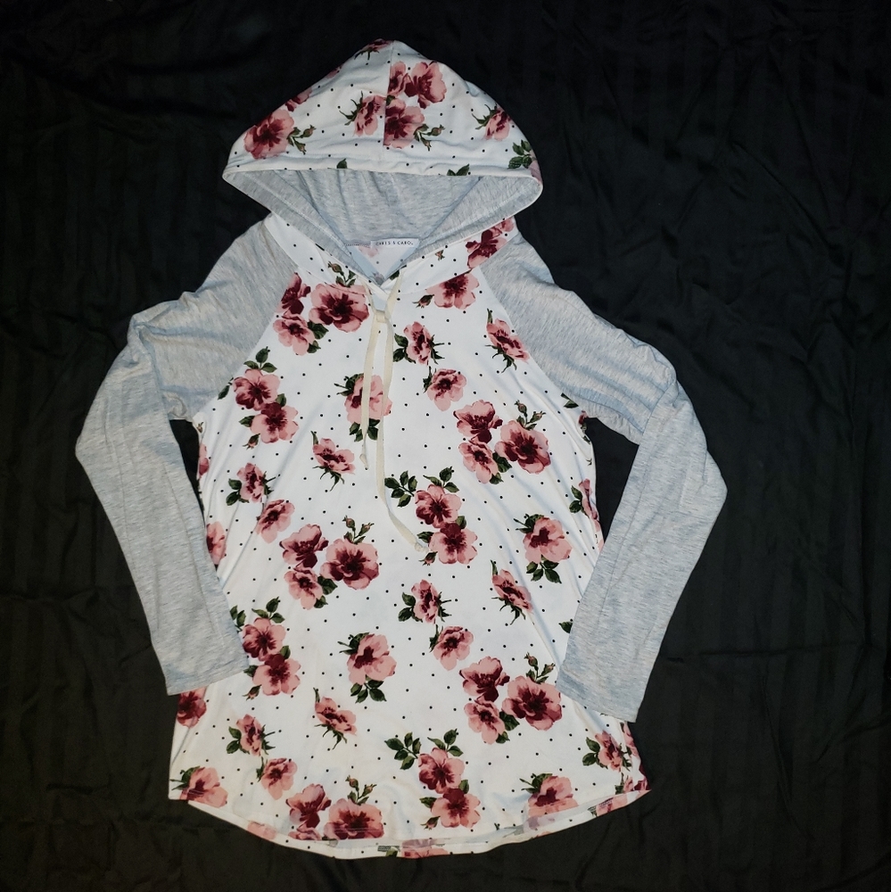 CHRIS AND CAROLGRAY AND WHITE FLORAL SPRING HOODIE
